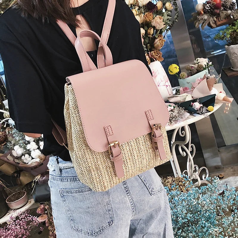 Women Backpack Straw Bag School Bags For Teenage Girls Travel Bags