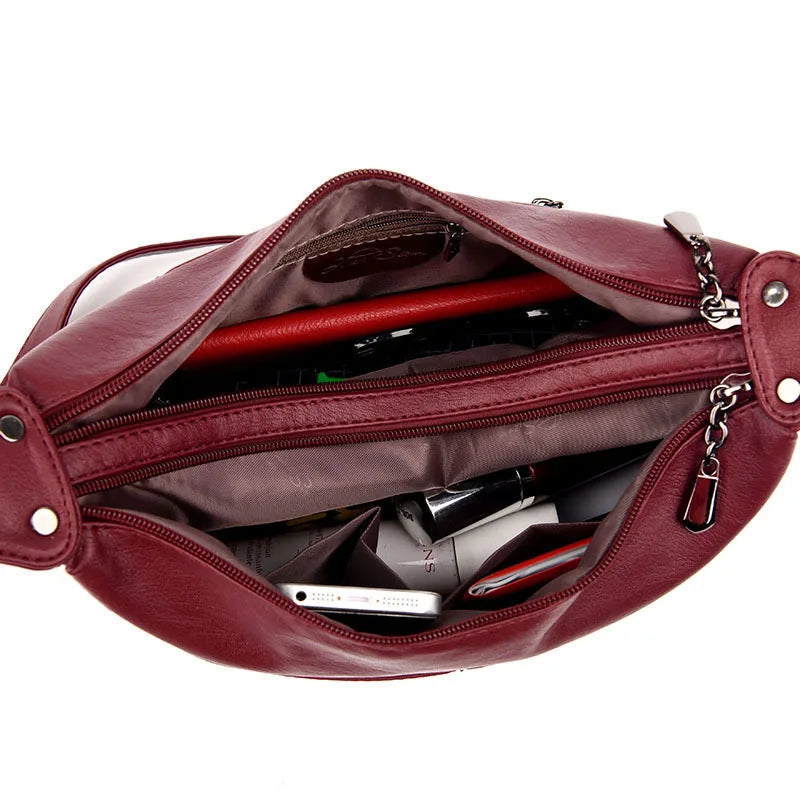 Red Crossbody Messenger Bag Soft Leather Casual Shoulder Bag