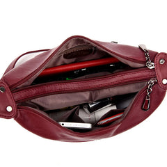 Red Crossbody Messenger Bag Soft Leather Casual Shoulder Bag