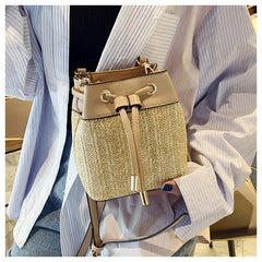Rattan Bucket Bag Women Shoulder Crossbody Bohemia Summer Beach Straw Handbag