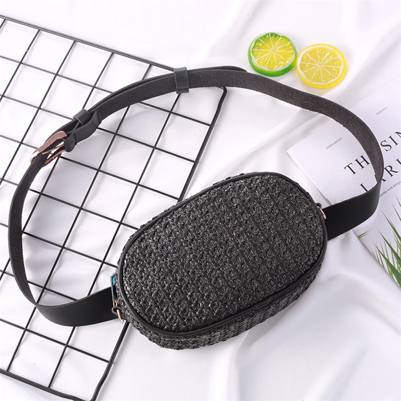 Bohemia Straw Bag Women Waist Bag Summer Beach Mini Travel Pack Girl Chest Purse
