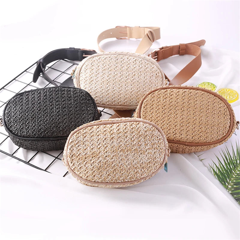 Bohemia Straw Bag Women Waist Bag Summer Beach Mini Travel Pack Girl Chest Purse