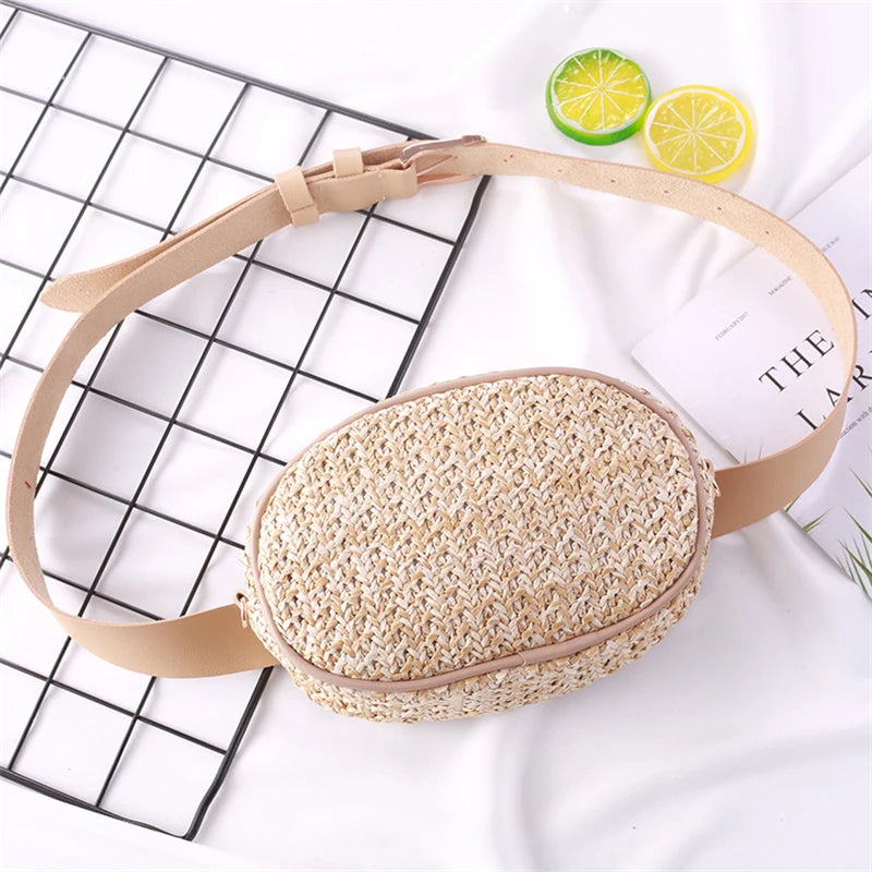 Bohemia Straw Bag Women Waist Bag Summer Beach Mini Travel Pack Girl Chest Purse