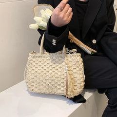Rattan Straw Handbags Women Retro Straw Tote Bag