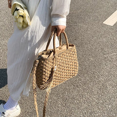 Rattan Straw Handbags Women Retro Straw Tote Bag