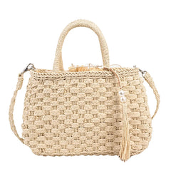 Rattan Straw Handbags Women Retro Straw Tote Bag