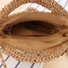 Rattan Woven Round Women Straw Bag Knit Summer Beach Bag Tassel Khaki Beige Bags
