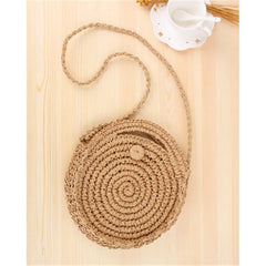 Rattan Woven Round Women Straw Bag Knit Summer Beach Bag Tassel Khaki Beige Bags