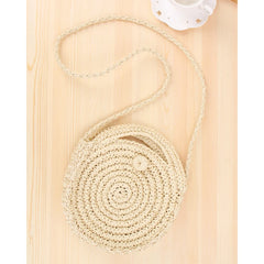 Rattan Woven Round Women Straw Bag Knit Summer Beach Bag Tassel Khaki Beige Bags