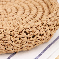 Rattan Woven Round Women Straw Bag Knit Summer Beach Bag Tassel Khaki Beige Bags