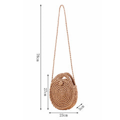 Rattan Woven Round Women Straw Bag Knit Summer Beach Bag Tassel Khaki Beige Bags