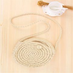 Rattan Woven Round Women Straw Bag Knit Summer Beach Bag Tassel Khaki Beige Bags