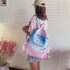 Crown Embroidery Nylon Backpack Women Colorful Bow School Bag Girl Big Gradient