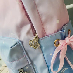 Crown Embroidery Nylon Backpack Women Colorful Bow School Bag Girl Big Gradient