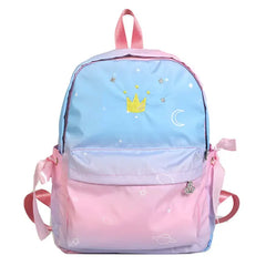 Crown Embroidery Nylon Backpack Women Colorful Bow School Bag Girl Big Gradient
