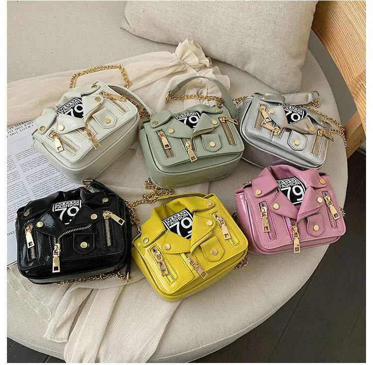 Punk Shoulder Bag Motobike Mini Crossbody Bag Women PU Leather Chain Messenger B