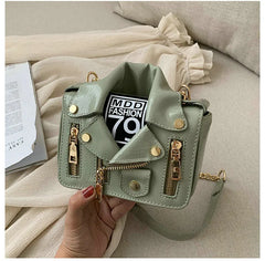 Punk Shoulder Bag Motobike Mini Crossbody Bag Women PU Leather Chain Messenger B