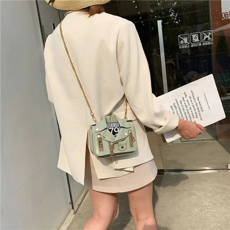 Punk Shoulder Bag Motobike Mini Crossbody Bag Women PU Leather Chain Messenger B
