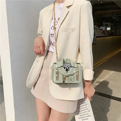 Punk Shoulder Bag Motobike Mini Crossbody Bag Women PU Leather Chain Messenger B