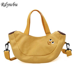 Banana Shaped Embroidery Tote Handbag Women Cartoon Shoulder Bag