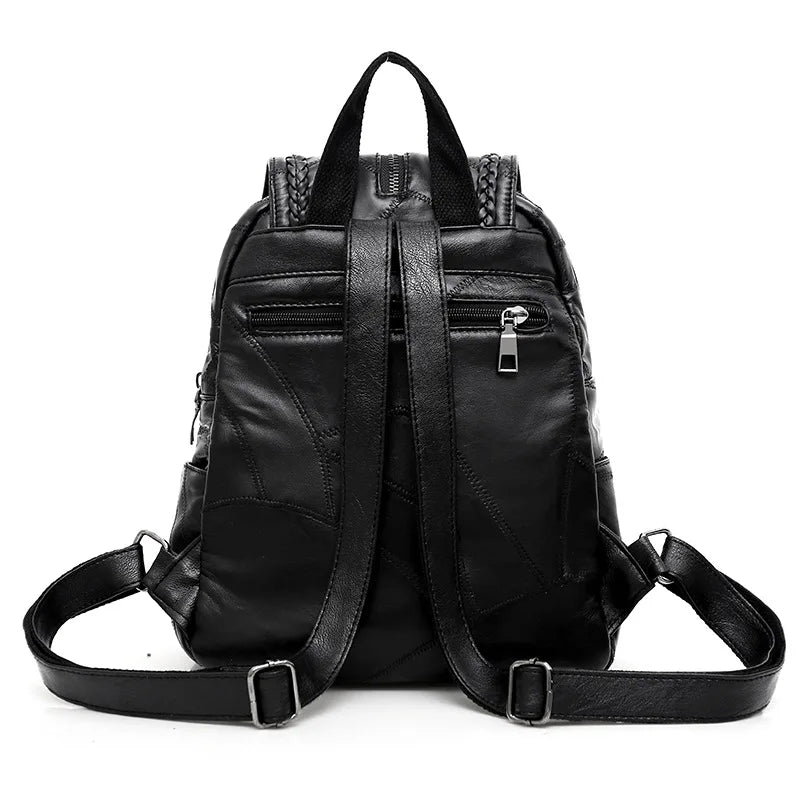 Leather Sheepskin Backpack Tassels Travel Bag Weave School Bag B195