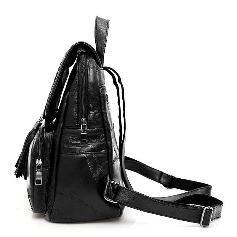Leather Sheepskin Backpack Tassels Travel Bag Weave School Bag B195