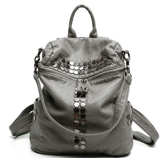 High Star Backpack Wash Water PU Leather Travel Bag Women Leisure Rivets Girl