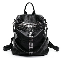 High Star Backpack Wash Water PU Leather Travel Bag Women Leisure Rivets Girl