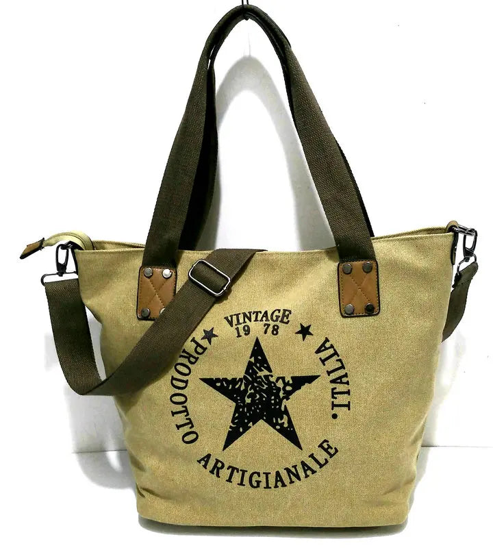 Vintage Big Star Canvas Tote Handbag - Women's Travel Shoulder Bag