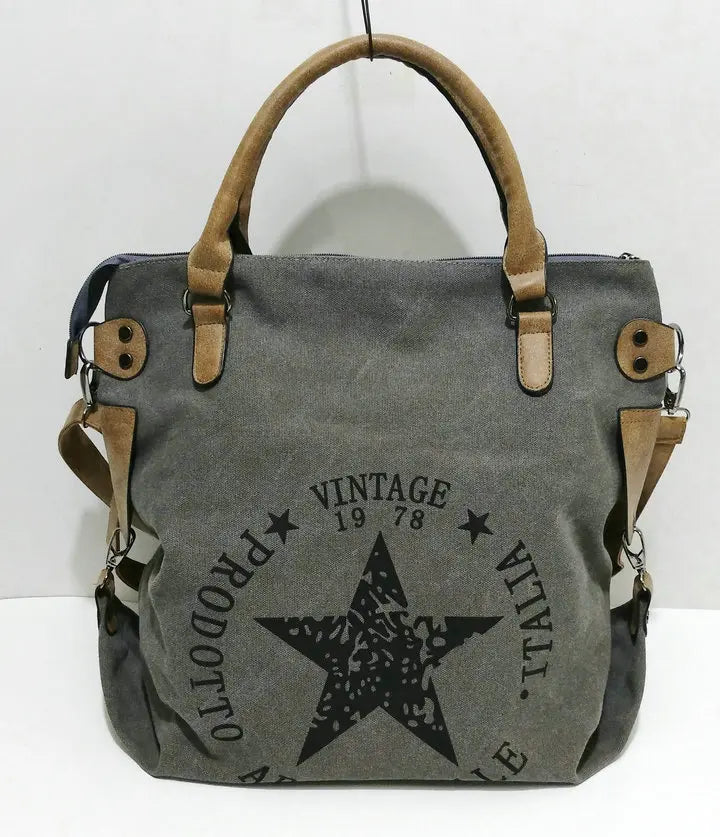 Vintage Big Star Canvas Tote Handbag - Women's Travel Shoulder Bag