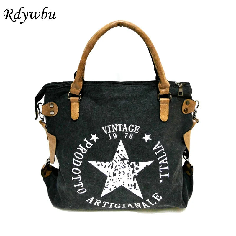 Vintage Big Star Canvas Tote Handbag - Women's Travel Shoulder Bag