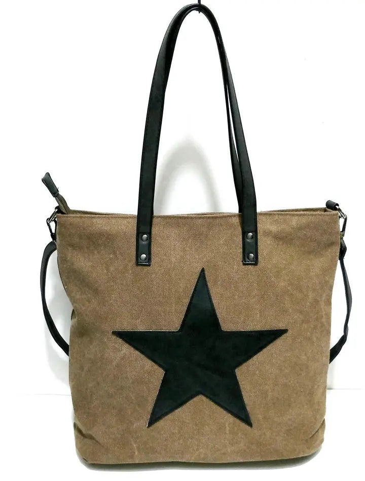 Vintage Big Star Canvas Tote Handbag - Women's Travel Shoulder Bag
