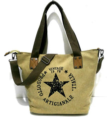 Vintage Big Star Canvas Tote Handbag - Women's Travel Shoulder Bag