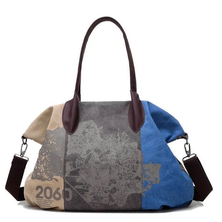 Vintage Patchwork Graffiti Canvas Shoulder Bag Women's Retro Crossbody Tote Hand