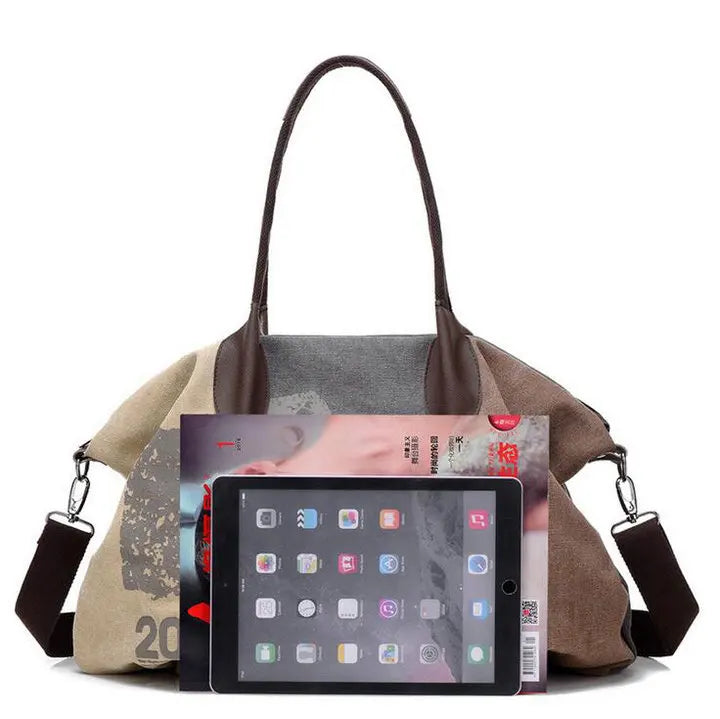 Vintage Patchwork Graffiti Canvas Shoulder Bag Women's Retro Crossbody Tote Hand