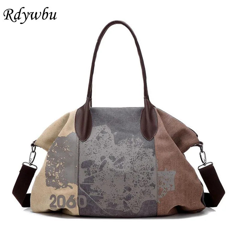 Vintage Patchwork Graffiti Canvas Shoulder Bag Women's Retro Crossbody Tote Hand