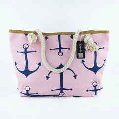 Women Large Capacity Straw Weave Anchor Canvas Beach Tote Bag