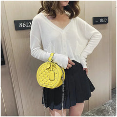 Mini Plaid Round Bag PU Leather Stud Shoulder Handbag Chain Crossbody B189