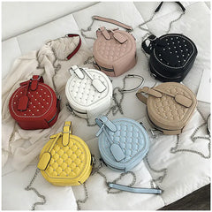 Mini Plaid Round Bag PU Leather Stud Shoulder Handbag Chain Crossbody B189