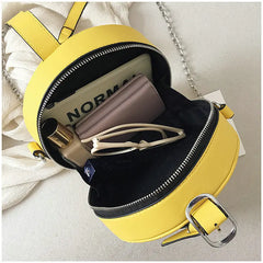 Mini Plaid Round Bag PU Leather Stud Shoulder Handbag Chain Crossbody B189