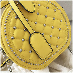 Mini Plaid Round Bag PU Leather Stud Shoulder Handbag Chain Crossbody B189