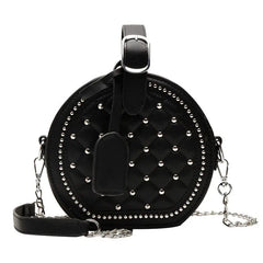 Mini Plaid Round Bag PU Leather Stud Shoulder Handbag Chain Crossbody B189
