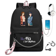 Re:Zero Backpack USB Student Schoolbag Travel Laptop Bag