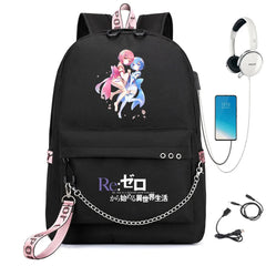 Re:Zero Backpack USB Student Schoolbag Travel Laptop Bag
