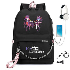 Re:Zero Backpack USB Student Schoolbag Travel Laptop Bag