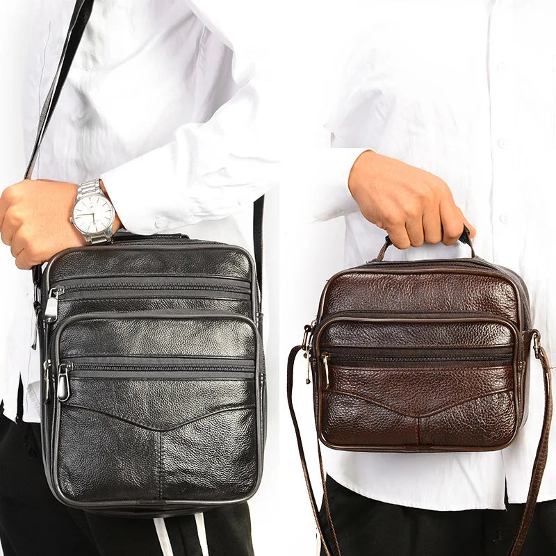 Cowhide Leather Messenger Bag Men Small Casual Shoulder Crossbody
