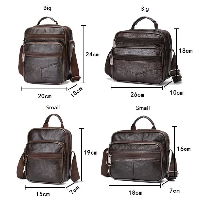 Cowhide Leather Messenger Bag Men Small Casual Shoulder Crossbody