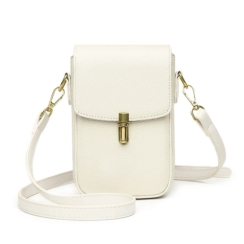 Real Cowhide Leather Women's Mini Messenger Bag Lady Handbag Purse