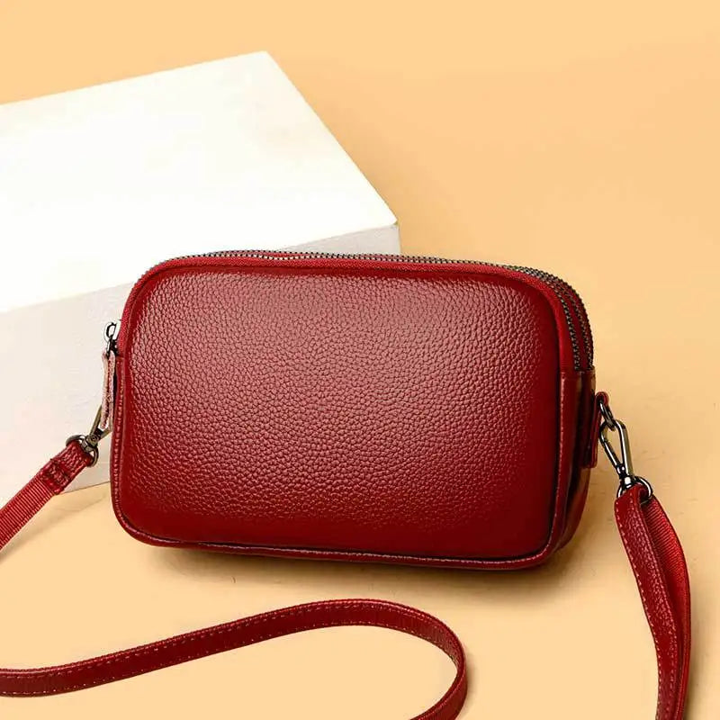 Real Cowhide Leather Mini Messenger Bag Women Shoulder Bag
