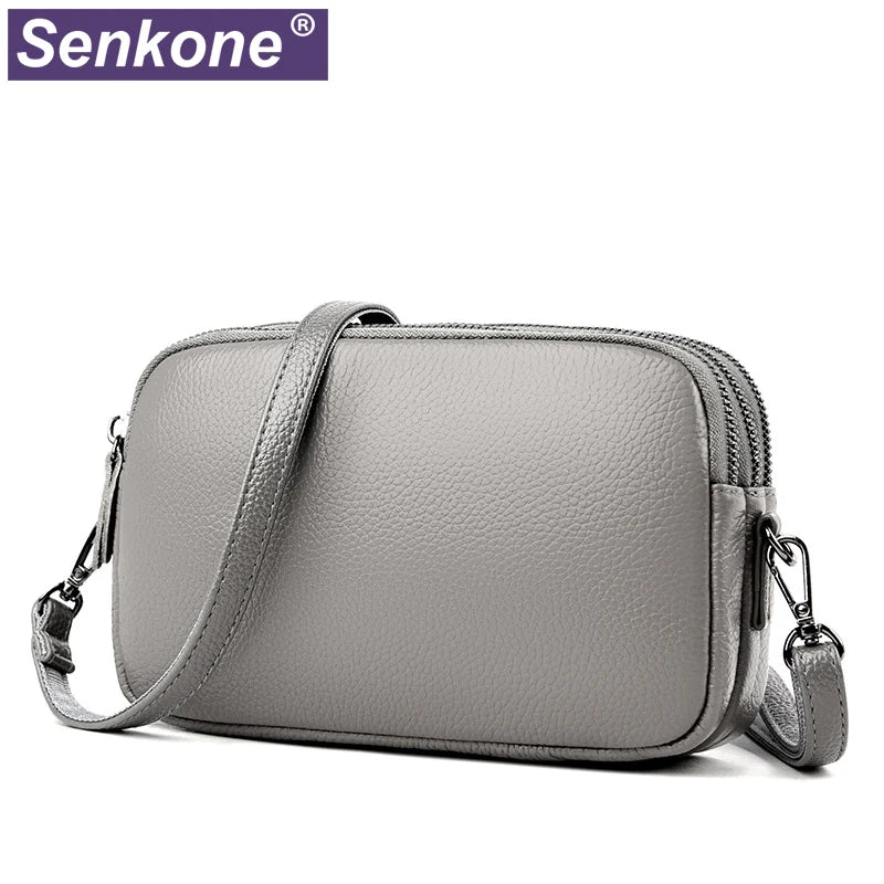 Real Cowhide Leather Mini Messenger Bag Women Shoulder Bag